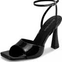Strappy Kitten Heels for Women Square Open Toe Stiletto Mesh Heeled Sandals with Ankle Strap Wedding Party Dress Shoes (8.5, Black)