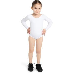 Capezio Girls' Team Basics Long Sleeve Leotard (12-14, White)