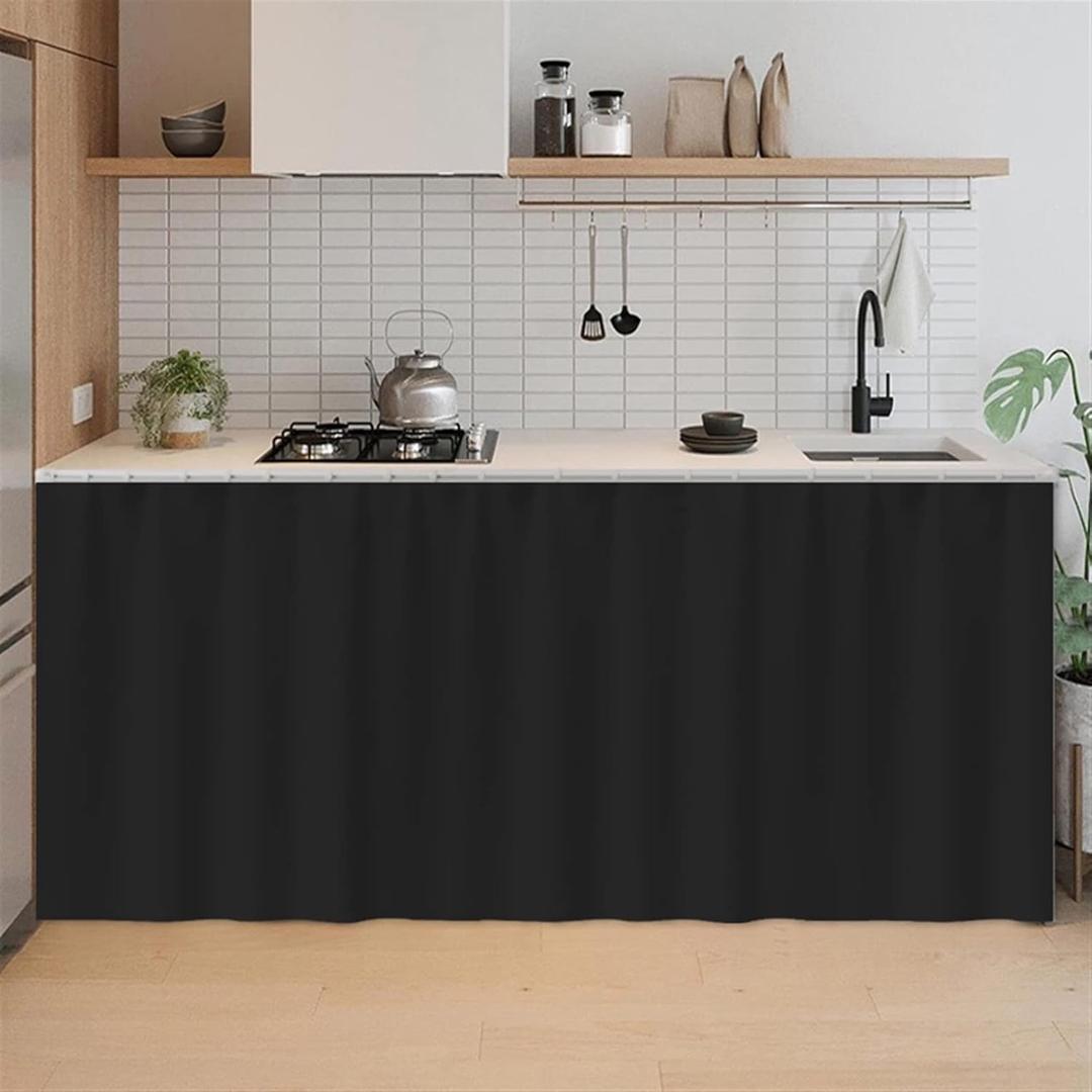 SK Studio Short Curtains for Kitchen, Privacy Cabinet Curtain Dust-Proof Window Shades Doorway Curtain for Closet Storage Room Black, 51.1" W x 27.6" H