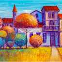 MISITU 1000 Pieces Jigsaw Puzzles for Adults Oil Painting Jigsaw Puzzles 1000-Pieces Puzzles Impossible Hard Difficult Challenging Puzzles for Teen Colourful Tree of Houses Puzzle 28 x 20 inch