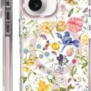 Clear Case for iPhone 16, [Magnetic Charging Compatible][Military-Grade Protection][Anti-Yellowing] Shockproof Slim Magnetic Phone Case for iPhone 16, Retro Flowers