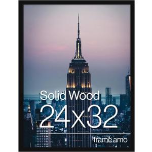 Frame Amo Black 24x32 Solid Wood Poster Frame, 1 inch Wide Border, Acrylic Front