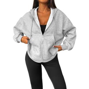 LilyCoco Womens Oversized Sweatshirt Zip Up Hoodie Long Sleeve Shirt with Pockets Grey Small (M)
