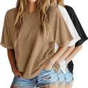 Riyiper 3 Pack Women's Oversized T-Shirt Half Sleeve Summer Tees Casual Loose Fit Crew Neck Basic Tops (XX-Large, Black, White, Khaki)