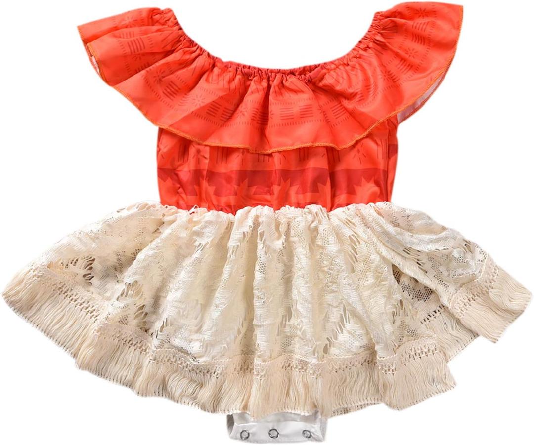 Baby Girl Moana Fancy Dress Romper Sister Matching Ruffle Lace Outfits Costume (18-24 Months, Romper)