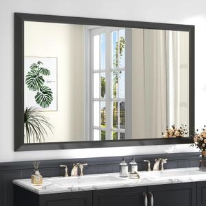 SMIROR Matte Black Bathroom Mirror for Over Sink 55x 40 inch, Metal Thick Frame Rectangle Vanity Mirror for Wall, Anti-Rust, Horizontally or Vertically Mounted