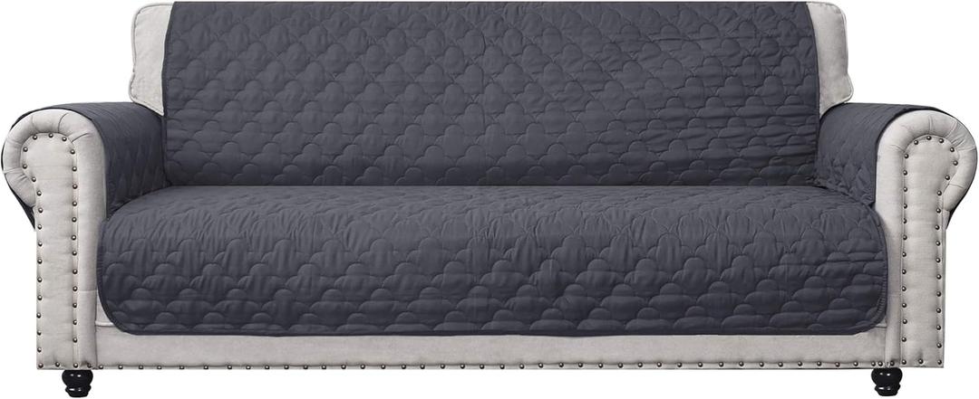 CHHKON Dark Grey Sofa Cover for Dog with Side Pockets 100% Waterproof Quilted Furniture Protector Sofa Slipcovers for Furniture Sofa, Pets for Leather Couch (Dark Grey, 68'')