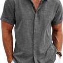 COOFANDY Men's Linen Shirts Short Sleeve Casual Shirts Button Down Shirt for Men Beach Summer Wedding Shirt Size XL