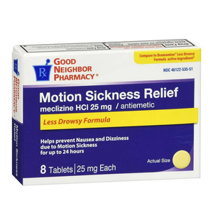 GNP Motion Sickness Relief Less Drowsy 25mg, 8 Tablets (3 Pack), Best By Jan, 2027