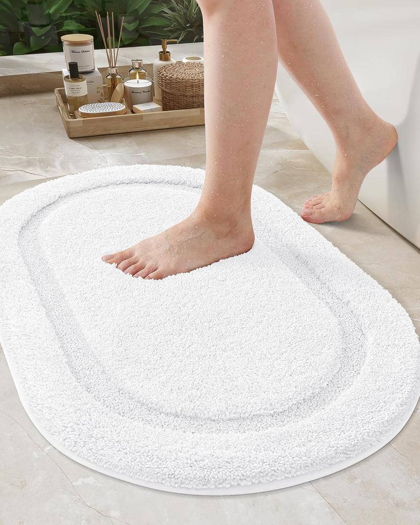 Color&Geometry Small White Bathroom Rugs, Non Slip Shower Mat with Rubber, Ultra Soft and Absorbent, Washable Bath Mats for Bathroom Floor, Shower, Sink, Vanity, 16"x24"