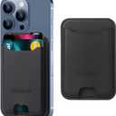 TopMade Phone Card Holder, Premium Leather Phone Wallet Stick on, Stronger 3M Adhesive Credit Card Holder for Back of Phone Case, iPhone, Samsung, and Android, RFID Blocking, Fit 4 Cards, Black