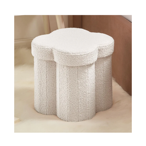 Ornavo Home White Boucle Storage Ottoman Cube – Flower-Shaped Footstool with Hidden Storage, Faux Teddy Fur Foot Rest for Living Room, Bedroom & Dorm, 12" Inch