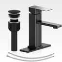 Bathroom Faucet Set with Pop Up Drain, Single Handle Black Bathroom Sink Faucet with Deck Plate, Farmhouse RV Vanity Faucets for Sink (1 Hole or 3 Holes)