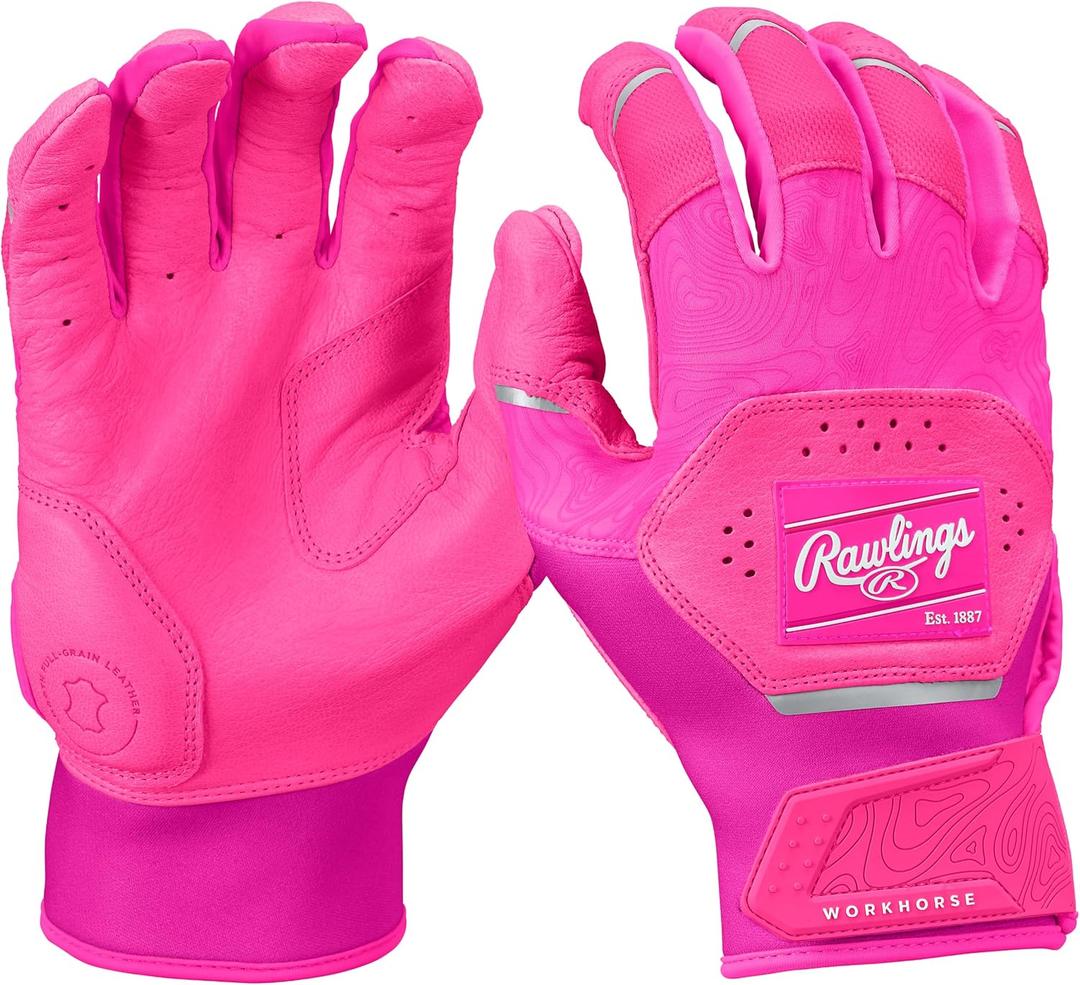 Rawlings | Youth Workhorse Baseball Batting Gloves | Electric Unicorn Pink | Small
