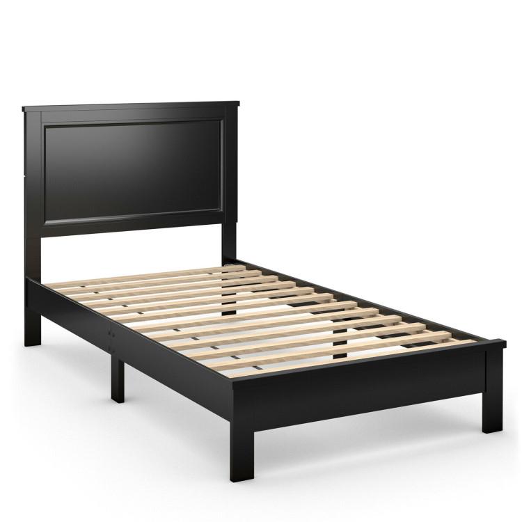 SlickBlue Twin Size Wooden Bed Frame with Headboard, Slatted Platform, Extra Legs for Strong Support