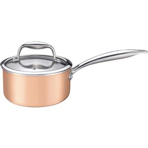 1-Quart Saucepan with Lid, Tri-Ply Stainless Steel Pot with Stay-Cool Handle & All Cooktop Compatibility (Gas, Ceramic, Electric) - Copper
