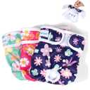Pet Soft Washable Female Diapers (3 Pack) Female Dog Diapers, Comfort Reusable Doggy Diapers for Girl Dog in Period Heat (Bloom, M)