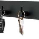 VIS'V Magnetic Key Holder Wall Mount, Metal Adhesive Key Hanger with 4 Hooks, No Drilling, 2 Mount Options, Black, Large