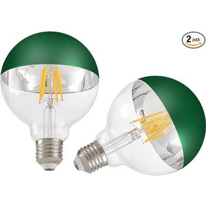 Large Half Chrome Light Bulb,Dimmable Anti-Glare 8W (80W Eq.) LED Edison Bulbs,G95 Globe Shape Decorative LED Decorative Bulb,Half Brown Dipped Reflected Soft White E26 Base, Pack of 2