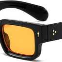 EYLRIM Thick Frame Square Sunglasses for Women Men Chunky Rectangle Sun Glasses Black Shades UV400 Protection (02 Black/Orange)