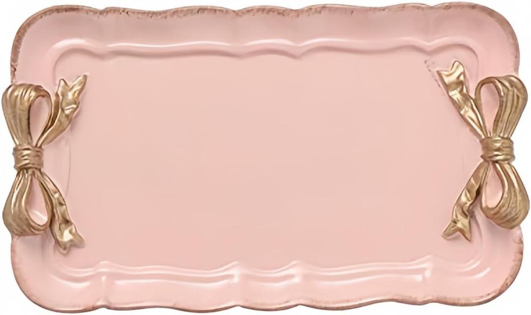 Gisela Adorable Bow-knot Trinket Dish Resin Jewelry Tray Perfect for Holding Small Jewelries, Necklaces, Earrings, Bracelets Decorative Plate (Pink Rectangle)