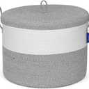 21" x 18" Extra Large storage baskets,Decorative blanket basket with lid for Living room,rope baskets with lid,wicker hamper for bedroom,Big,Round,White & Grey 115L