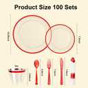 700PCS Red Plastic Plates, Clear Red Disposable Plastic Dinnerware Set for 100 Guests, 200 Plastic Plates, 100 Cups, 100 Pre-Rolled Napkins with Cutlery for Party, Christmas, Birthday, Wedding