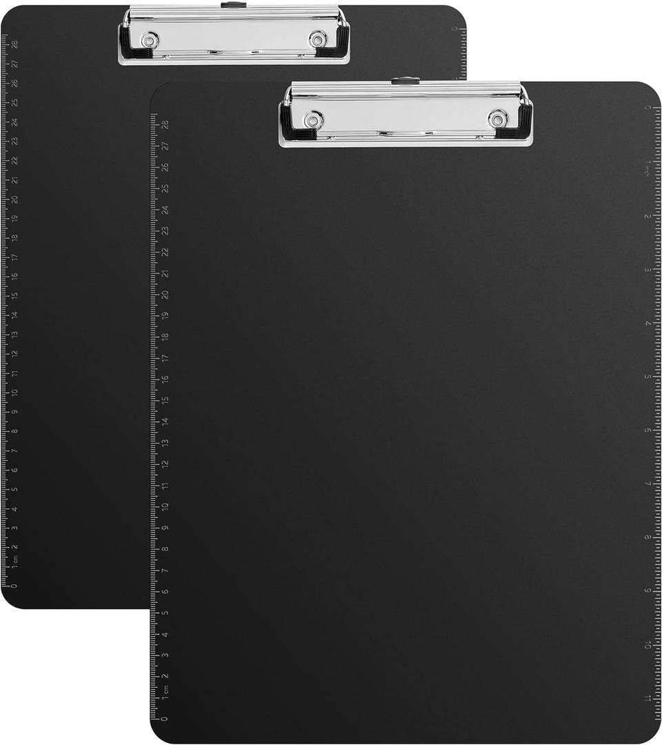 Amazon Basics Plastic Clipboards, Low Profile Clip, Clipboard for Classrooms, Office, Restaurants, Doctor Offices, 2-Pack, Black