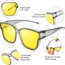 URUMQI Night Vision Glasses Fit Over Eyeglasses for Women Men, Anti Glare Polarized NightTime Glasses Oversized Yellow Lens (02 Transparent Grey Frame/Night Vision Lens)