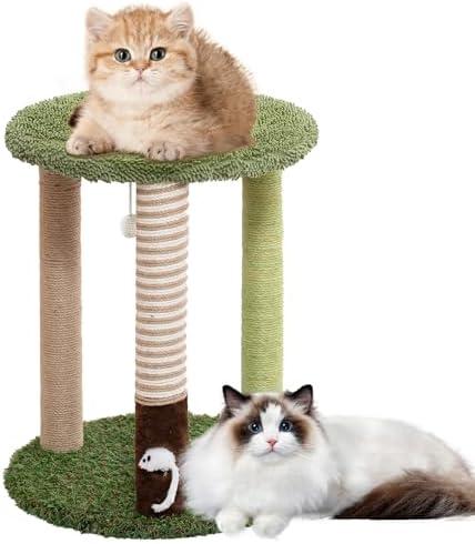 19.3 ‘’Cat Scratching Post Cat Tree Tower with Carpeted Base Play Area, Three Color Scratch Posts, with Cat Toys Hanging Ball and Mouse Hole for Indoor Cats and Kittens