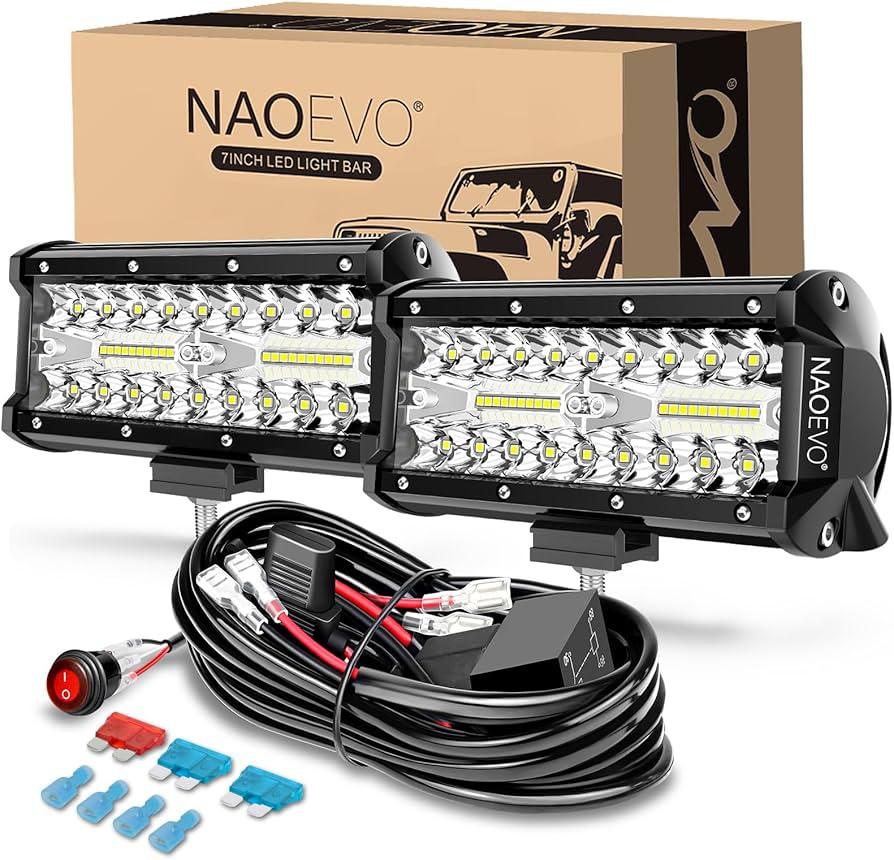 NAOEVO 7 Inch LED Light Bar, White Amber Offroad Fog/Driving Lights LED Pods with Strobe/Memory Function, 2 Leads Wiring Harness Included, Work for Truck Boat ATV UTV, 2-Pack (6 Modes)