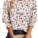 SOFIA'S CHOICE Womens Chiffon Blouse 3/4 Sleeve Smocked Cuff Flowy Business Casual Dressy Work Top Multicolor, Medium