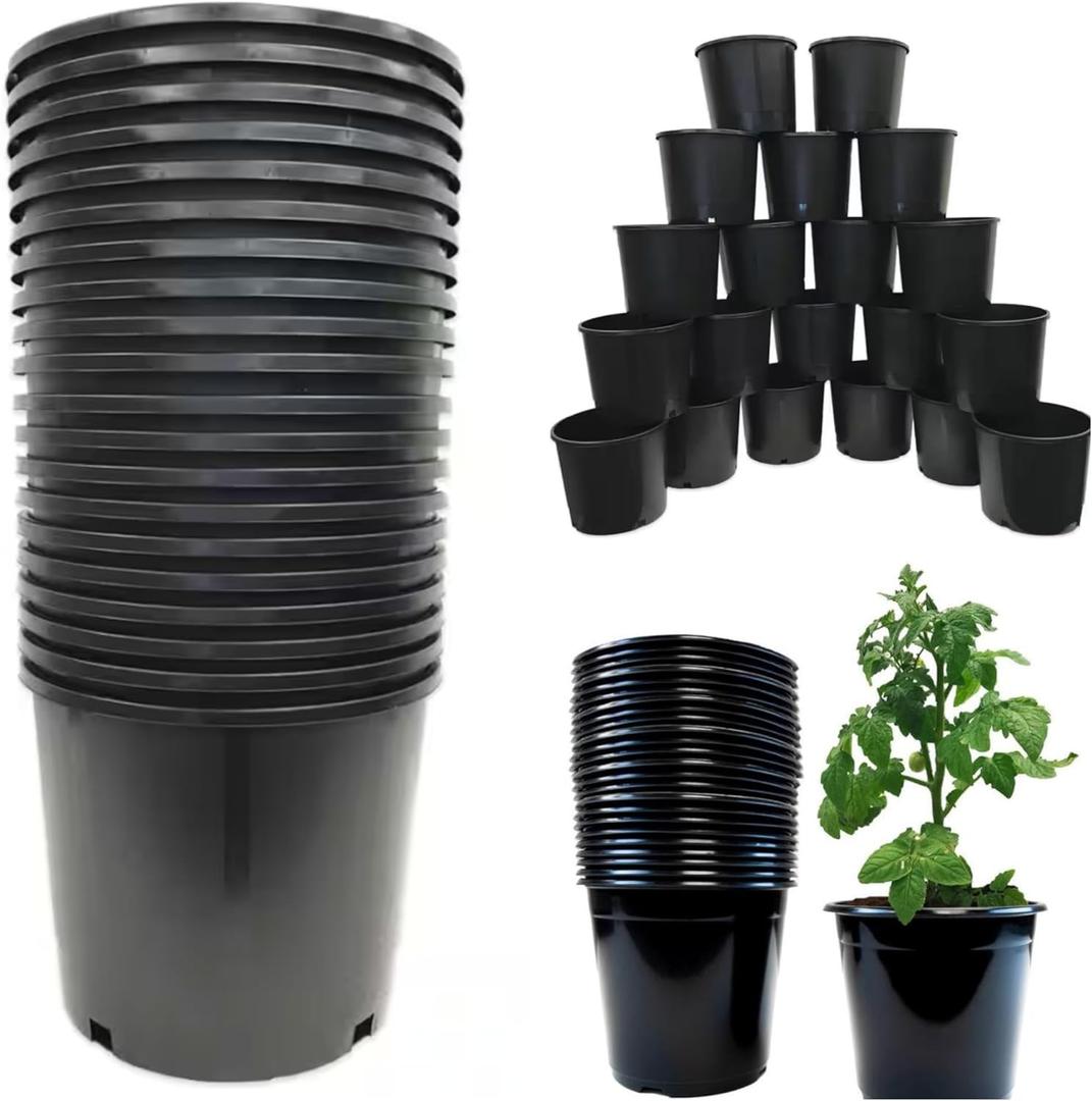 1 Gal/3 Gal/5 Gal/ 7 Gal/ 15 Gal/ 25 Gal Black Plastic Nursery Plant Container Garden Planter Pots, Plastic Plant Pots with Drainage Holes Garden Flower Pots (3 Gal 24 pcs)