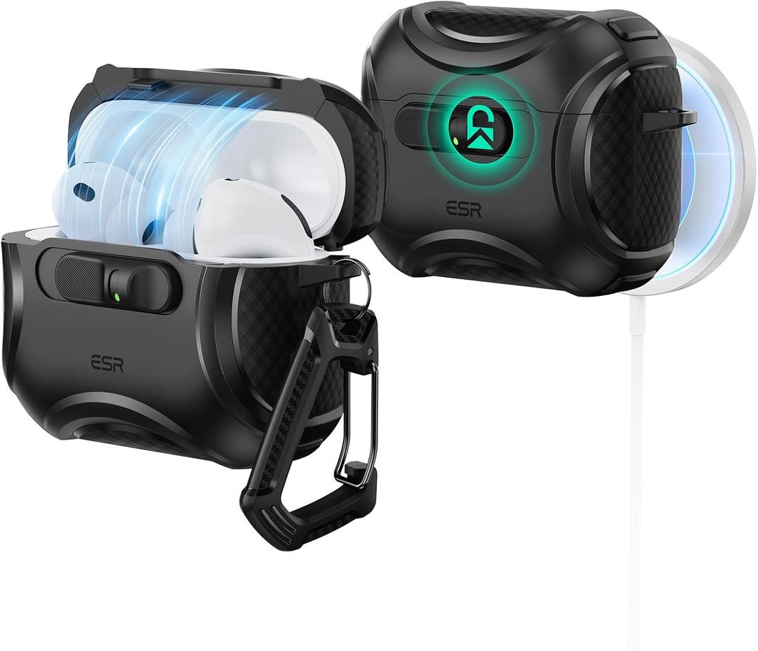 ESR AirPods Pro 3 Case (2025), Compatible with AirPods Pro 3rd Generation (USB-C), Effortless MagSafe, Shockproof Closure, Easy Open, Cyber Series, Black