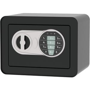 Small Safe Box - Home Safe for Money Jewelry Documents, Solid Lock Box, Mini Security Box for Kids with Digital Electronic Security Keypad for Home Office Hotel (Black)