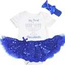 Petitebella Rhinestones My First Hanukkah Baby Dress Nb-18m (0-3 Months, White/Blue Sequins)