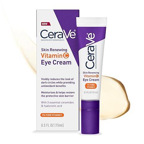 CeraVe Skin Renewing Vitamin C Eye Cream, Vitamin C, Hyaluronic Acid, Ceramides & Caffeine, Under Eye Cream For Dark Circles and Puffiness, Fragrance Free & Ophthalmologist Tested, 0.5 Fl. Oz
