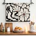 Boho Floral Kitchen Towels Decorative Set of 4, Black Geometric Dish Towel, Beige Decor Hand & Tea Towels for Kitchen Drying, Housewarming Gifts for Women