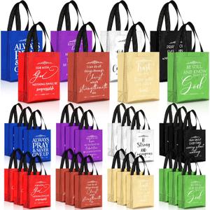 Aliceset 40 Pcs Religious Gift Bags Bulk with Handle 8 Colors Medium Reusable Bible Verse Non Woven Gift Bags for Welcome Visitors Church Baptism Easter Mother's Day Party Favors