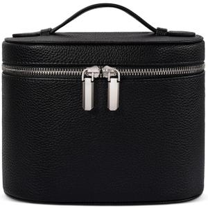 Makeup Bag, Travel Make up Case with Compartments and Handle, Portable Cosmetic Organizer Bags,Toiletry Bag for Women (M(7.6*5.5*6 in), black(7.6*5.5*6 in)