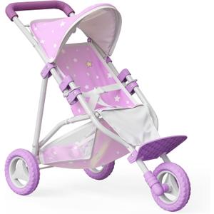 Olivia's Little World Baby Doll Jogging-Style Stroller with Canopy, Seatbelt and Storage Space, Purple and White