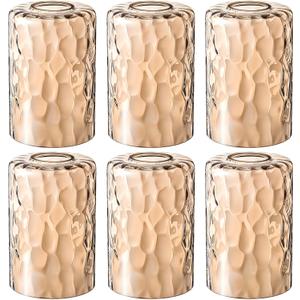 Teenyyou 6 Pcs Amber Hammered Glass Shade Replacements for Pendant Light Fixtures Glass Lamp Shade Cover, 1-5/8 Inch Fitter E26 Base, 4"w x 6"h, Replacement Lamp Globe for Chandelier Wall Sconce