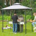 FAB BASED 5x8 Grill Gazebo, All-Weather Steel Construction, Double Tiered & Resistance Canopy Roof, Metal Serving Shelves, 2 LED and Bottle Opener for Patio, Backyard, BBQ (Light Gray)