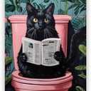 Pink Bathroom Wall Art Funny Black Cat Toilet Reading Newspaper Poster Cute Humorous Animal Pictures Canvas Printing Bathroom Decoration 8x12inch Unframed,2pcs