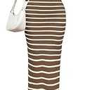 PRETTYGARDEN Sundresses for Women Summer Striped Knit Side Slit Spring Fashion Bodycon Maxi Dress Beach Vacation Clothes Size L 