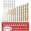 Drill Bit Set, 19Pcs Hex Shank Titanium Twist Drill Bit for Sheet Metal, Wood, Plastic, Quick Change Design (1/16" - 1/4")