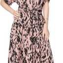Women's Summer Leopard Print Casual Dress - Shirt Collar V-Neck Short Sleeve Flowy A-Line Dress (M)