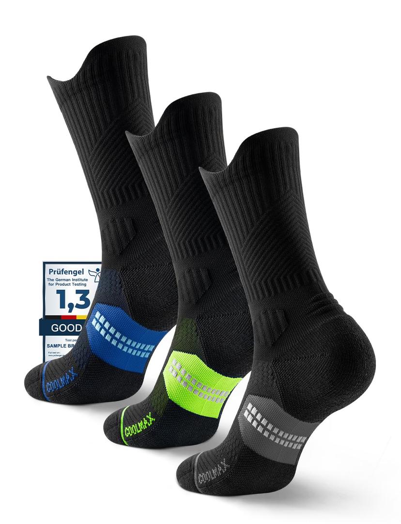 Juclise Compression Running Socks, Bamboo Viscose Coolmax Moisture-Wicking Anti-Blister Athletic Hiking Workout Gym Padded(S,Blue+Lime+Black) (Blue, S)