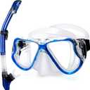Greatever Dry Snorkel Set,Panoramic Wide View,Anti-Fog Scuba Diving Mask,Professional Snorkeling Gear (Adults, Blue)