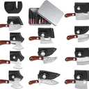 Qunclay 11 Pieces Mini Pocket Knife Set Tiny Knife Damascus for Women Men Axe Shape Mini with Pocket Sharpener and Box for Beer Bottle Opener and Package Box